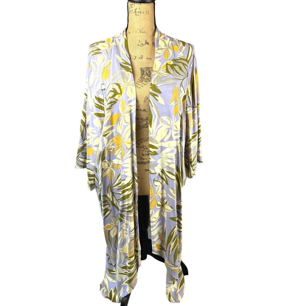 Patrons of Peace Tropical Coverup Kimono Topper Open Front Lavender Size Large